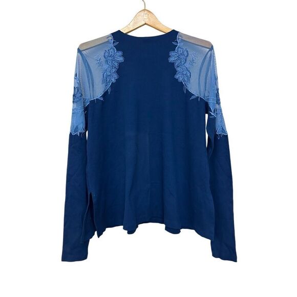 Free People Women M top blue Daniella embroidered long sleeves illusion shirt - Picture 2 of 11
